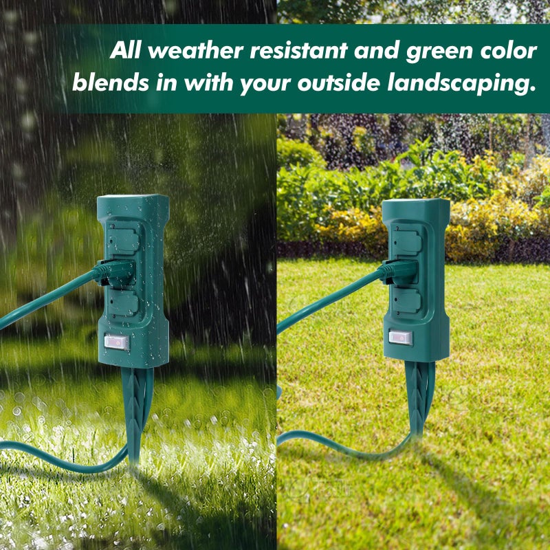 MaxWorks 80710 6-Outlet Double Sided Outdoor Power Stake with Covers-14 AWG x 3C-with Overload Protection-ETL Certified, 6 Ft. Green - Image 3